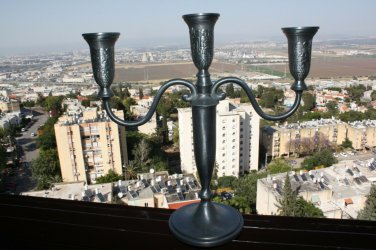 Vintage 3 Arm Metal Candlestick Candle Holder from Israel Jerusalem Holy Land 12