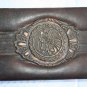 Old Antique Tooled Brown Thin Leather Jewelry Trinket Box with Copper Monogram