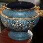 Awesome Blue with Gold Ceramic Pottery Pot Jar Bowl Handled Home Decoration 24cm