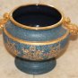 Awesome Blue with Gold Ceramic Pottery Pot Jar Bowl Handled Home Decoration 24cm