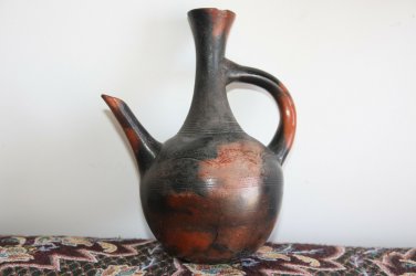 Antique African Ethiopian Tribal Primitive Clay Pottery Terracotta Pot Jebena 9"