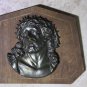 Old Vintage Bronze Jesus on Wooden Plate Wall Hanging Plaque10"