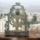 Old Antique Moroccan Judaica Hanukkah Jewish Brass Bronze Oil Menorah Rare 8"
