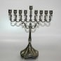 Modern Judaica Hanukah Jewish Menorah Silver Tone Metal Holy Land Israel