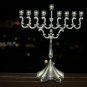 Modern Judaica Hanukah Jewish Menorah Silver Tone Metal Holy Land Israel