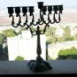 Jerusalem Modern Judaica Hanukah Jewish Menorah Silver Tone Metal Holy Land 10"