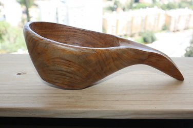 Antique Hand Carved Rustic Wooden Spoon Kovsh Bowl Cup Kvas Water Home Decor 11"