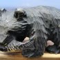 Wooden Grizzle Bear with Fish Hand Carved Solid Wood Schwarzwald Black Forest S