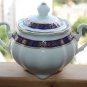 Old Cmielow Polish Porcelain Sugar Bowl Lidded 50's White with Cobalt & Gold