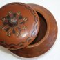 Vintage Round Wooden Box Lidded Pyrography Painted Hand Decorated Collectible