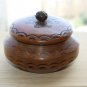 Vintage Round Wooden Box Lidded Pyrography Painted Hand Decorated Collectible