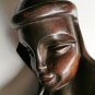 Vintage Mid Century Modernist Wooden Retro Woman Bust Sculpture Wood Art Decor