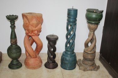 Antique Twisted Wooden Floor Candle Holder &ETH;&iexcl;andlestick Hand Carved Large 20"