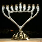 Vintage Judaica Hanukkah Jewish Menorah Brass Gold and Silver Plated Israel Lamp