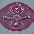 Large and Heavy Vintage Genuine Hand Blown Oval Pink Cranberry Murano Glass Bowl