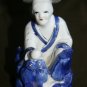 Vintage Porcelain Chinese Fisherman Figurine Hand Painted Cobalt and Gold