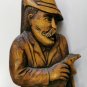 Wood Hand Carved Wall Hanging European Hunter Old Man Figurine Home Decor 17"
