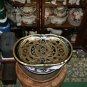 Vintage Hand Painted Black and Gold Serving Wooden Tray Flowers Rustic Folk Art