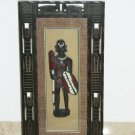 Wall Hanging Hand Carved Painted African Warrior Wooden Figurine w/ Glass & Fram