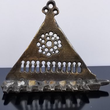 Antique Moroccan Judaica Hanukkah Jewish Oil Menorah Solid Brass Wall Hanging