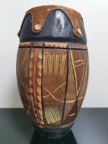 Antique Primitive African Zulu Traditional Tribal Drum Hand Carved and Painted