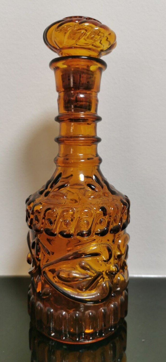 Vintage 1973 Amber Jim Beam Amber Glass Decanter Tiki Cork Stopper