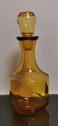 Small Vintage Amber Glass Decanter With Glass Stopper