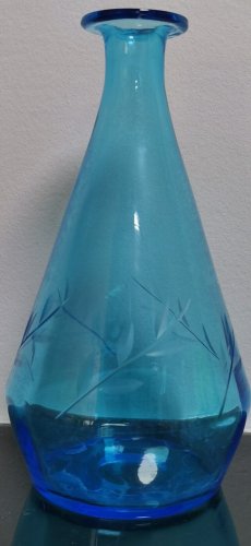Awesome Vintage Etched light Blue Glass Vase Bottle Home Decor