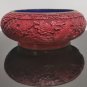 Antique Chinese Hand Carved Cinnabar Bowl Red Lacquer Blue Enamel Cloisonn&Atilde;&copy; 8"