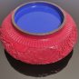 Antique Chinese Hand Carved Cinnabar Bowl Red Lacquer Blue Enamel Cloisonné 8"