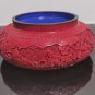 Antique Chinese Hand Carved Cinnabar Bowl Red Lacquer Blue Enamel Cloisonné 8"