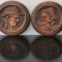 Pair of Antique Round Wall Hanging Plaque Bretons Man and Woman Brittany French