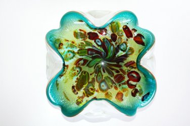 A Fabulous Barovier & Toso Green Silver Heavy Italian Murano Glass Bowl Ashtray