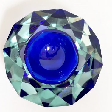 Murano Seguso Sommerso Flavio Poli Geode Faceted Mandruzzato Art Glass Ashtray