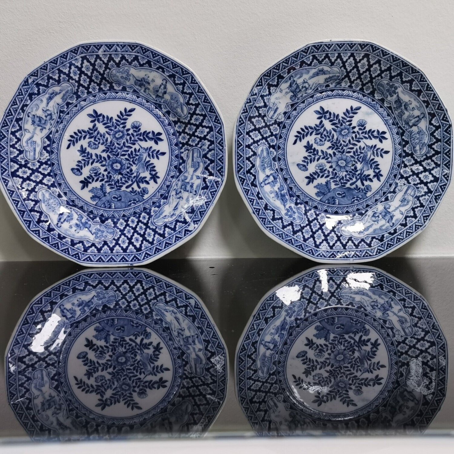 Pair of Antique Dutch Petrus Regout Octagonal Chinoiserie Plates Kangxi ...