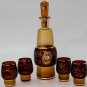 Beautiful Vintage Bohemian Engraved Decanter Set Amber Glass Gold + 4 glasses