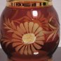 Beautiful Vintage Bohemian Engraved Decanter Set Amber Glass Gold + 4 glasses