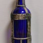 Antique Handcrafted Moroccan Blue Glass Bottle with Metal Overlay
