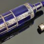 Antique Handcrafted Moroccan Blue Glass Bottle with Metal Overlay
