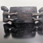 Antique Carving Heavy Ebony Wood 2 Africans Holding Bowl with Flowers and Fishes