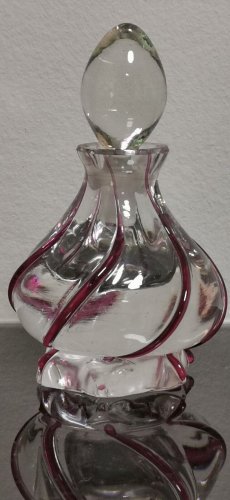 Old Vintage Perfume Bottle Heavy Hand Blown Clear Glass with Red