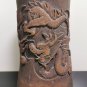 Old Antique Chinese Dynasty Bamboo Hand Carved Vase Dragon Bead Brush Pot Rarest