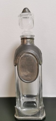 Vintage Display Decanter Carafe with Stopper Clear Glass and Metal (Zink95%)