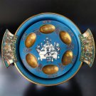 Vintage Hand Painted Brass Bronze Enamel Passover Tray Plate Jerusalem Israel