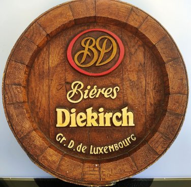 BD Bieres Diekirch Luxembourg Wall Hanging Home Bar Decor Barrel Shaped 16" Rare