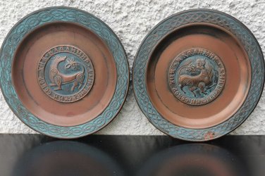 Pair of Vintage Copper Wall Plate Soviet USSR Dmitrievsky Cathedral in Vladimir