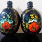 Pair of Vintage Metal Flask Russian Khokhloma Flowers Hand Painted USSR Rare