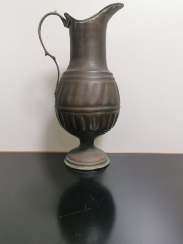 Old Antique Copper Pitcher Jug with Decorative Brass Handle Middle East 32cm
