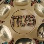 Vintage Gold Plated Enamel Passover Tray Plate Jerusalem Brass Bronze Rare