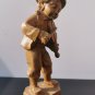 Vintage Black Forest Germany Hand Carved Wood Figurine Boy Playing Violin 11"
